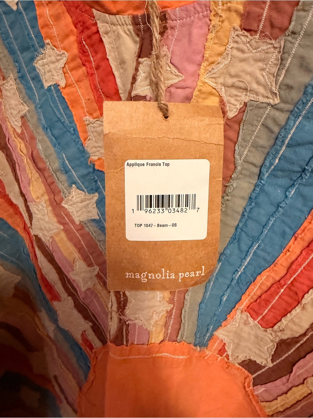 NWT Magnolia Pearl Francis Appliqué Top Patchwork Sunburst Tunic Orange Blue - Picture 4 of 13